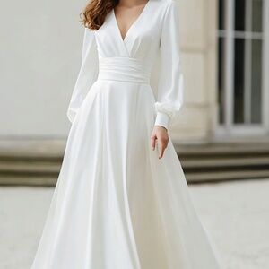 Ivory A-Line Long Sleeve Wedding Dress